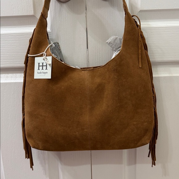 Haute Hippie Handbags - Haute Hippie Tan Suede Hobo Bag with Fringe